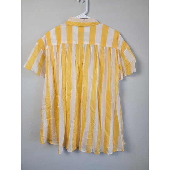 We The Free Float Away Striped Top Yellow Striped Oversized Button Shirt - Picture 2 of 7